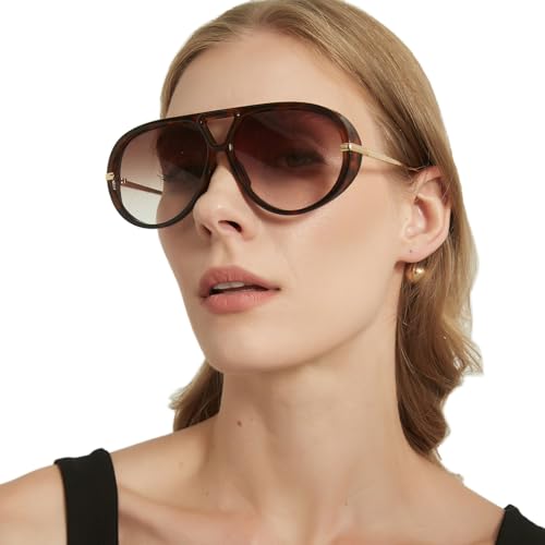 Chicid Oversized Aviator Sunglasses for Women, Trendy Big Retro Shield Sun Glasses with UV400 Protection
