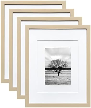 EGOFINE 10x10 Photo Frames Black Set of 4, Made of Solid Wood with Acrylic Glass for Photos 6x6 with Mat or 10x10 without Mat, Tabletop and Wall Mounting Display