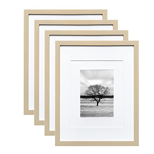 Egofine 14x11 Bilderrahmen 4er Set hellrosa Massivholz Bilderrahmen für Tisch- und Wandmontage, 2 Passepartouts für Bild 8x10 oder 12,7x17,8 cm Cover