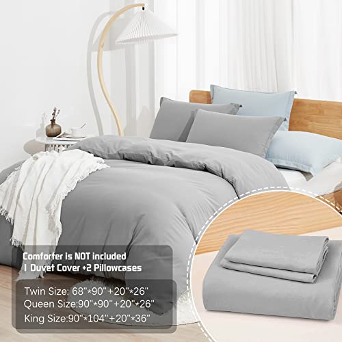 Dreaming Wapiti Duvet Cover Queen,Washed Microfiber Ice Grey Queen Size Duvet Cover Set,Solid Color - Soft and Breathable with Zipper Closure & Corner Ties (Ice Grey, Queen)