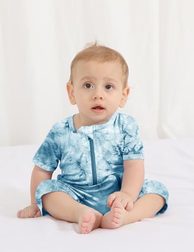 Jimonda Baby Girl Boys Rayon From Bamboo Pajamas 3 Pack Short Sleeve Footless Romper 2 Way Zipper Tie Dye Pjs Sleeper 0-24M4