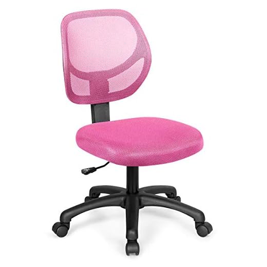 Giantex Low-Back Computer Desk Chair, Swivel Armless Mesh Task Office Chair Adjustable Home Children Study Chair w/Adjustable Height & Lumbar Support (Pink)