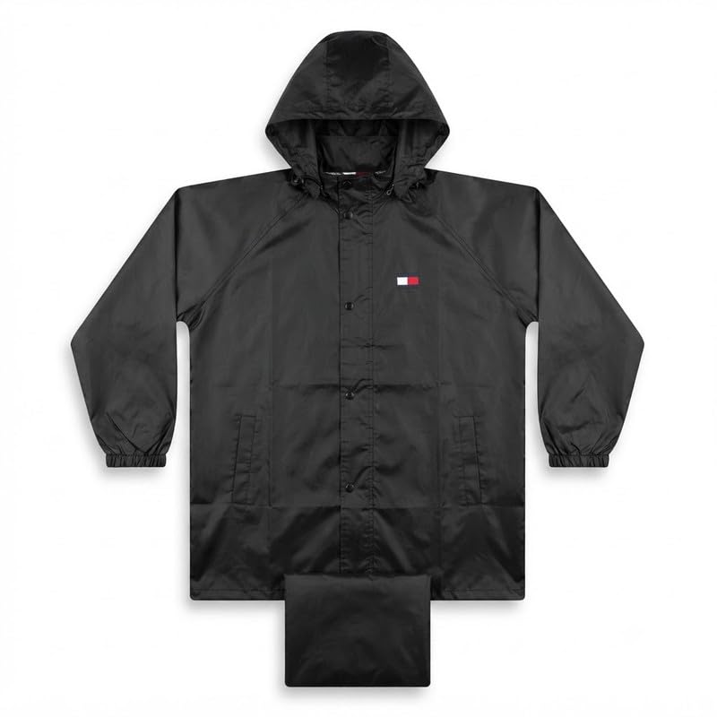 elevea 𝟏 𝐘𝐞𝐚𝐫 𝐖𝐚𝐫𝐫𝐚𝐧𝐭𝐲 Men's Waterproof Hooded Raincoat Set, Lightweight Jacket & Trouser with Storage Pouch, Snap Button Front, Reusable Rainwear for Motorcycle Riding-picture-18