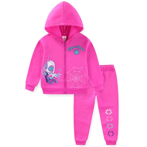 Marvel Spider-Gwen Ghost Spider Girls Zip Up Hooded Sweatshirt and Pants Set for Toddler and Big Kids