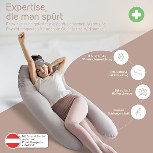 mimi kalu® DAS ORIGINAL Seitenschläferkissen mit Memory Foam [Formstabil] inkl. 100% Soft-Cotton Bezug und Schlafmaske | Schwangerschaftskissen zum Schlafen | Stillkissen | Kuschelkissen