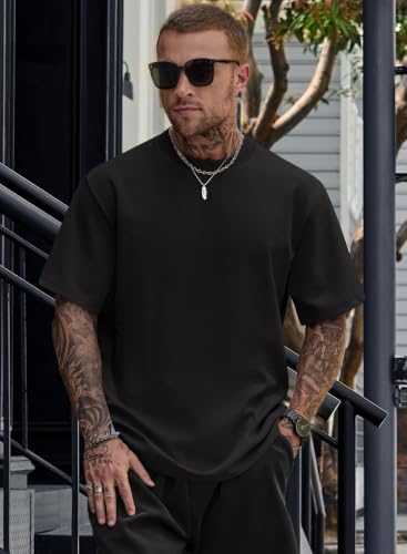 Image of Herberton Mens Oversized T-Shirts Heavyweight Stretch Thick Cotton Tee | 320GSM, Oversized, Heavyweight, Street, Cool, All Season, Stretch, Smooth, Wrinkle-Free, Drop Shoulder, Lasting Durability