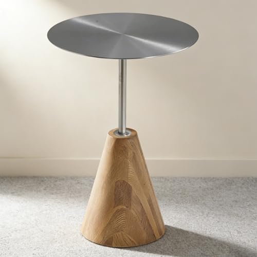 WPWSDWMX Mesa de Pub Redonda, Mesa Auxiliar con Base Cónica de Roble Macizo y Tablero de Acero Inoxidable, para Bares(Gray,60X75cm)