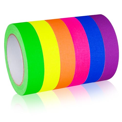 Image of GEYYANG 6-Pack Spike Tape 1 inch x 20 Yards, Neon Fluorescent Gaffer Tape 6 Bright Colors, Multipurpose for Theater Stage Floors Pinstripe and Marking