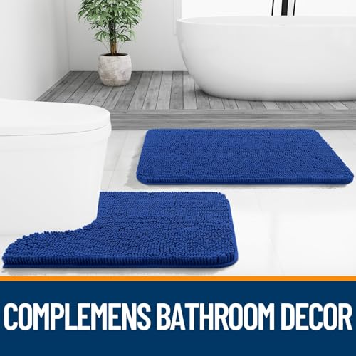 Image of OLANLY Bathroom Rugs Sets 2 Piece, Soft Absorbent Chenille Bath Mats and U-Shaped Contour Toilet Mat Area Rug Set, Machine Washable Bath Carpet, Home Decor Accessories(30 inchx20 inch+24 inchx20 inch, Royal Blue)