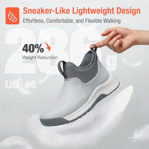 HISEA Women's Ankle Rain Boots, Waterproof Garden Shoes Chelsea Rain Booties, Slip-On Neoprene Working Mud Shoes, Lightweight Rubber Boots for Walking Yard Outdoors — view 5