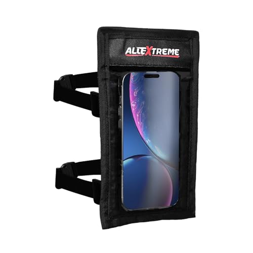 Image of Allextreme Mobile Holder Hand Free Pouch Bag with Adjustable Straps Buckles Water Resistant Phone Protection Case Cover Universal Fit Bike Accessory for All Motorcycles Scooty (Pack of 1, Black)