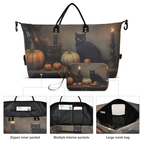 Black Cat Halloween Gothic Travel Duffel Bag Gym Bag Sports Tote Bag with Multiple Interior Pockets Shoulder Weekender Bag for Women Men with Toiletry Bag 20.5”x 7.9”x 13.8”2