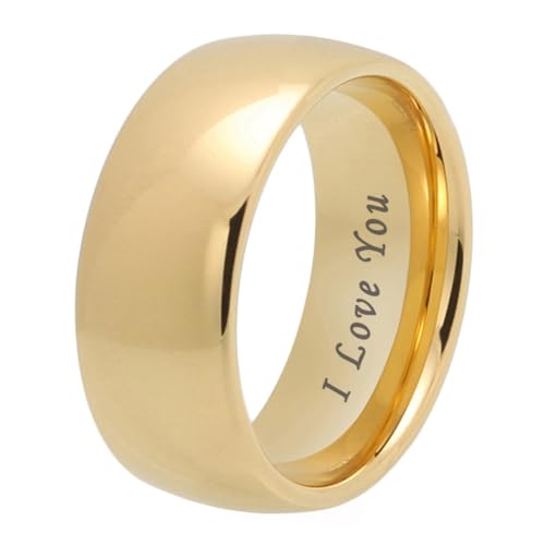 TUTISS 10mm Gold Tungsten Rings for Men Women Engagement Wedding Bands Domed Polished I Love You Engraved Comfort Fit Size 7