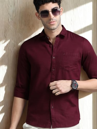 Image of COOL COLORS Men's Solid Slim Fit Casual Shirt | Breathable Soft Fabric | Spread Collar | Stylish Modern Comfort | Office, Party, Weekend Essential