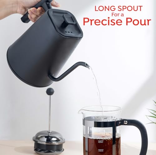 Image of Sipologie Precision Electric Gooseneck Kettle - Fast Heating, Customizable Temperature, Keep Warm Feature, Auto Shut-Off, Stainless Steel Construction, 1200W, 1L