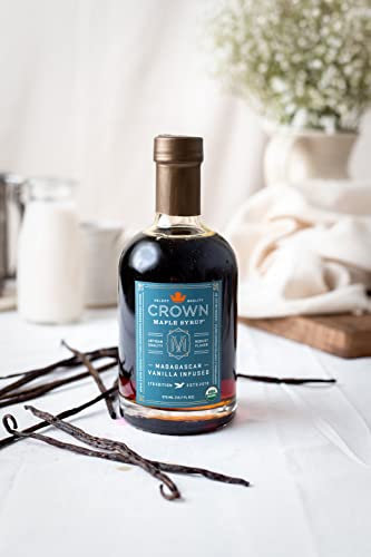 Crown Maple Madagascar Vanilla Infused Organic Maple Syrup, 12.7 Fl Oz, Real Vanilla Bean, Pancakes, Baking, Cocktails & Brunch #TOP4