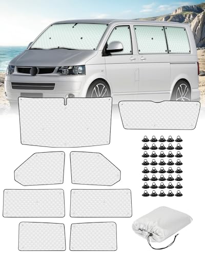 SUPAREE Sonnenschutz T5 Sonnenschutz Frontscheibe Wohnmobil Innen Thermomatte Wohnmobil Frontscheibe für SWB T5 T6 UV-Schutz 100% Okklusion mit Aufbewahrungstasche (8 Stück)