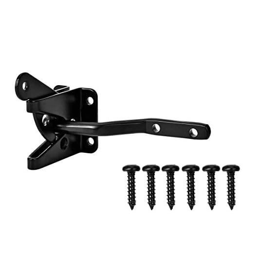 Self-Locking Gate Latch - Post Mount Automatic Gravity Lever Wood Fence Gate Latches with Fasteners/4.7 Inch Black Finish Steel Gate Latch to Secure Pool