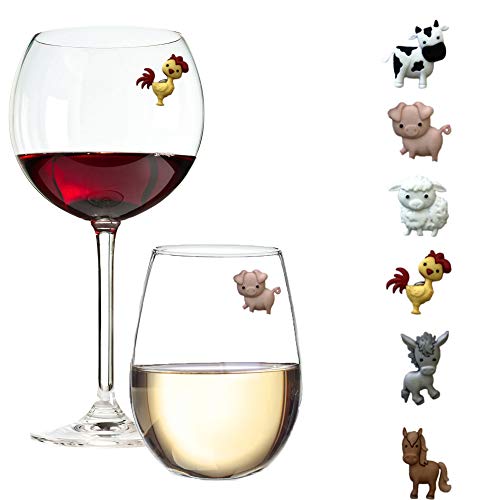 Simply Charmed Barnyard Farm Animal Wine Charms – Magnetic Glass Markers and Identifiers Set of 6 Wine Magnets