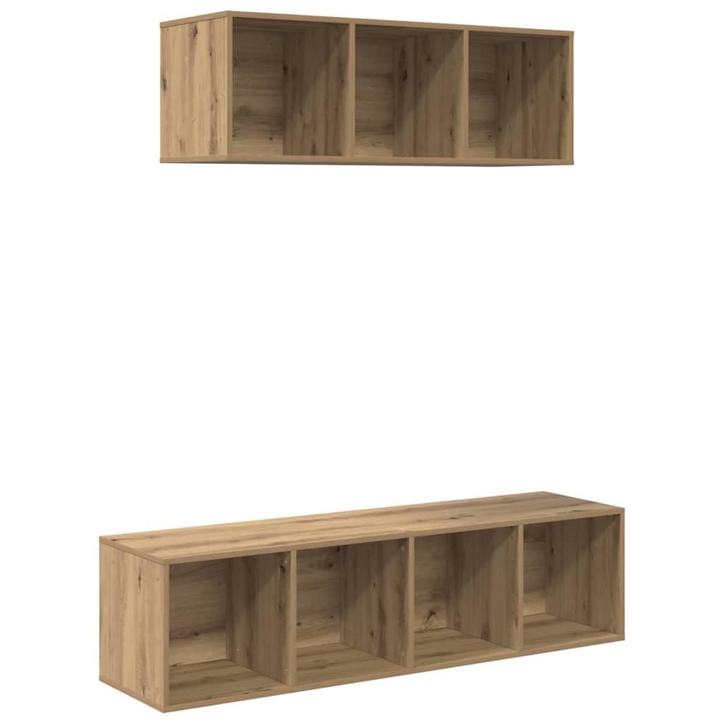 TV-Schrankset Wandmontiert 2-teilig, Artisan-Eiche Holzwerkstoff, Modernes Media-Center für Wohnzimmer, 37x37x142,5 cm