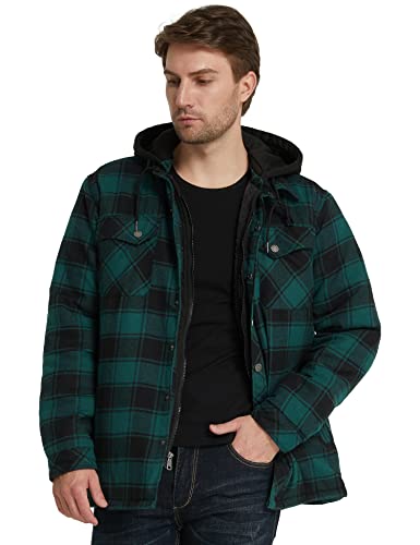 WenVen Men's Thicken Plaid Flannel Quilted Shirts Jacket with Removable Hood4