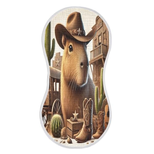 Capybara Cowboy Hat Baby Burp Cloths Muslin Soft Burp Cloth Rags Cotton Burp Clothes Absorbent for Boy Newborn Girl Unisex 1 Pack 22x11 Inches