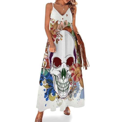 Robe longue fleurs squelettes sans manches parfaite pour vos voyages et journées plage