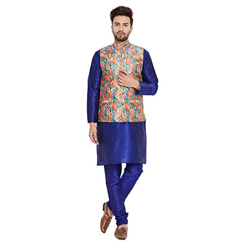 Image of SOJANYA (Since 1958, Men's Silk Blend Grey Kurta Pyjama & Silk Blend Jacket Combo