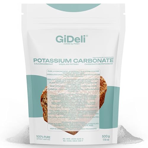 Carbonato de potasio, 0,5 kg, bolsa de potasio K2CO3, grado alimenticio, E501, polvo alcalino puro para hornear, fabricación de jabón y amortiguación de pH