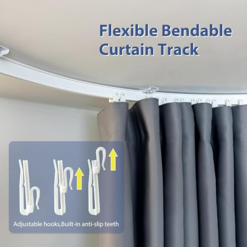 Image of Room Divider Ceiling Mounted Curtains Track Sets Extra Wide Blackout Curtain Flexible Tracks for Bedroom Office Privacy Partition Separator, Grey, W 100 x H 84in