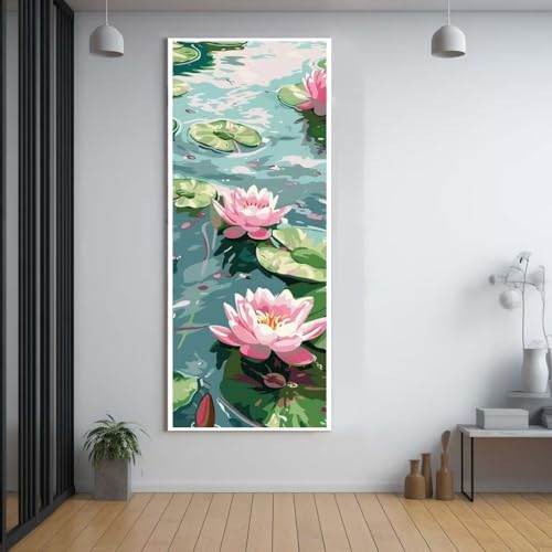 Grand Format Point De Croix diamant peinture fleur de lotus rose avec strass carrés