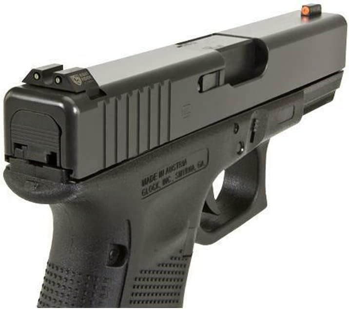 Night Fision Tritium Night Sight Set for Glock 17/17L/19/22-28/31-35/37-39/45 - Perfect Dot Front Sight with Added Daytime Ring - Front Ring Color Options - Various Sight Styles