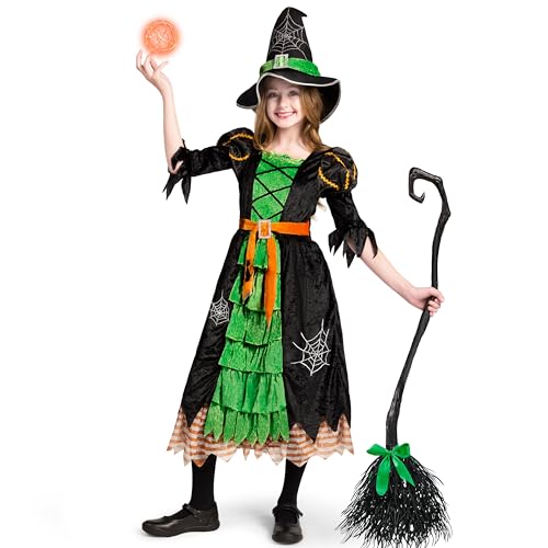 Spooktacular Creations Fairytale Witch Cute Witch Costume Deluxe Set with Broom for Girls