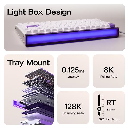 Image of MechLands Aula Hero84 HE Wired Magnetic Gaming Keyboard, Rapid Hall Effect Keyboard with 0.01mm Adjustable Actuation, 8kHz Polling, 5-Layer Sound Dampening, RGB Lightbox & Backlit (White Purple)