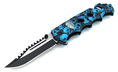 Snake Eye Tactical Skull Zombie Slayer Grip Handle Assisted Opening Rescue Pocket Knife