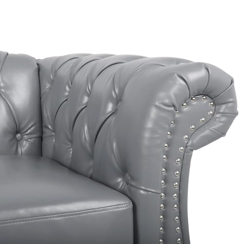 Image of WOODEN WORLD Modern & Classic Leather Sofa Set - Luxurious Comfort, Stylish Design, and Durable Build (Grey, 3+2+1 Seater)