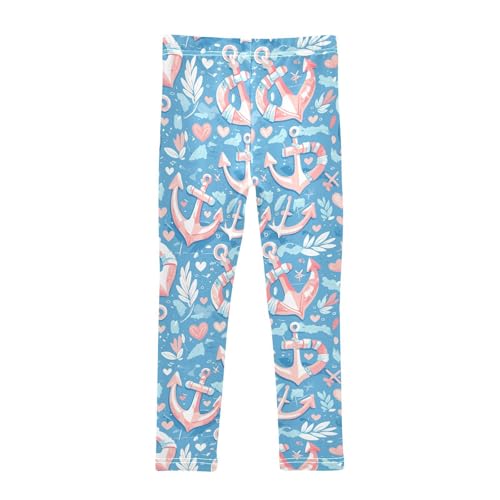 KLL Nautical Themed Anchors Little Girls Basic Leggings Fashion High Waisted Athleisure Pants Gym2