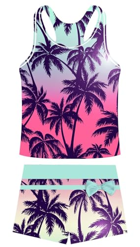 Image of UNIFACO Girls Swimsuits Two Piece Tankini Bathing Suits Boyshort Summer Beach Rash Guard Swimwear for 4-13T