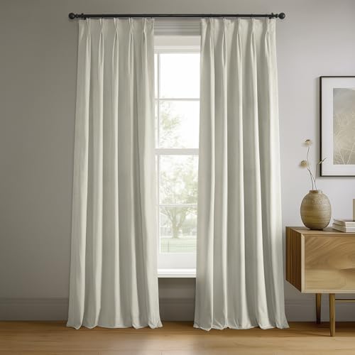 Image of HPD Half Price Drapes Velvet Blackout Curtains /Drapes - 96 Inches Long 1 Panel Blackout Curtain Signature Pleated for Living Room & Bedroom - 25W X 96L, Off White