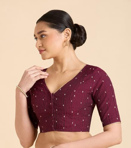 Image of Studio Shringaar Women's Handloom Cotton Silk Readymade Saree Blouse