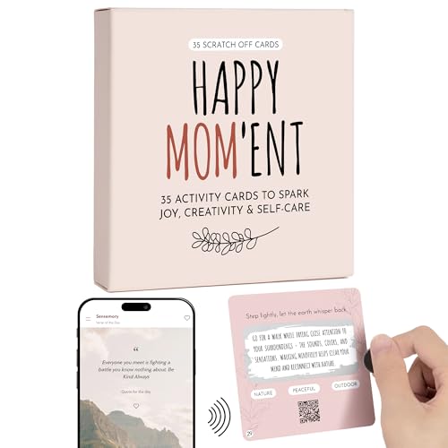 Sensemory Happy Mom'ment – 35 Self Care Activites Scratch Cards with QR Affirmations for New Moms, Postpartum Gifts, Thoughtful New Mom Gifts for Mom After Birth
