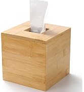 Tissue Box Cover, Square Tissue Box Holder, Bamboo Facial Paper Holder for Bathroom, Bedroom, Din...