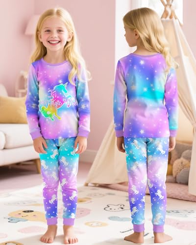 Girls Pajamas Toddler Kids Long Sleeve 2 Piece Pjs Set Unicorn Jammies Sleepwear 3T-10Y2