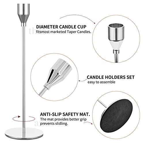 Set of 12 Silver Candle Holders, Metal Candle Holder Tapers Fit 3/4 Inch Pillar Candles, Elegant Decor for Dining Dating - Image 3