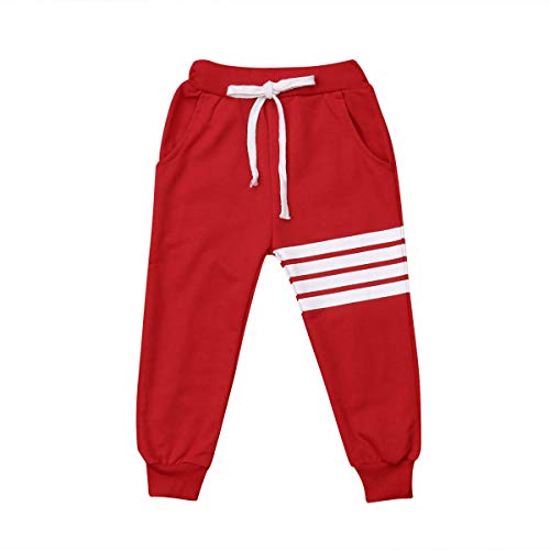 Jsadfojas - Pantaloni sportivi da bambino con elastico Rosso 5-6 Anni