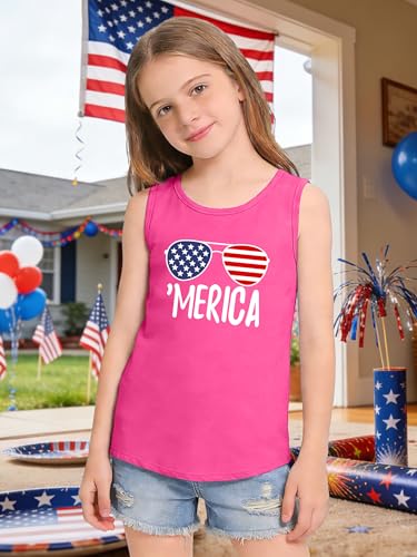 Image of CAZYCHILD Girls American Flag Tank Tops Boys 4th of July Shirts USA Summer Sleeveless Tee Independence Day Outfit 5-14y