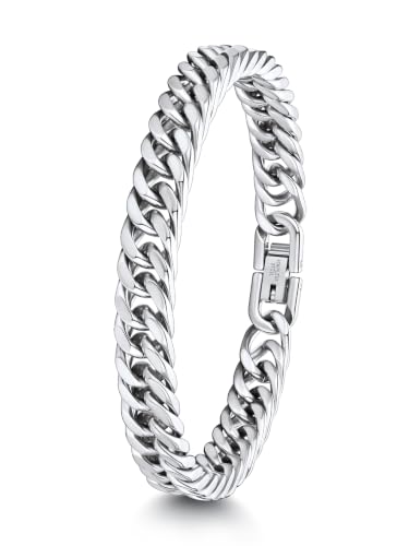 ChainsHouse 19cm Resistente Pulsera Platina Hombre de 8mm Ancho Cadenas Cuadradas con Cierre Seguro