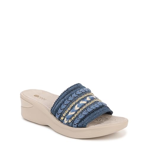 BZees Womens Sunshine Wedge Sandals Elemental Blue Fabric 11 W