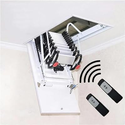 AMNOOL Electric attic Stairs with handrails Remote Control Ceiling Folding Telescopic Step-Ladder Hatch Customization (Hole Size:23.62 * 43.30inch-Height:9.18ft)*1pc