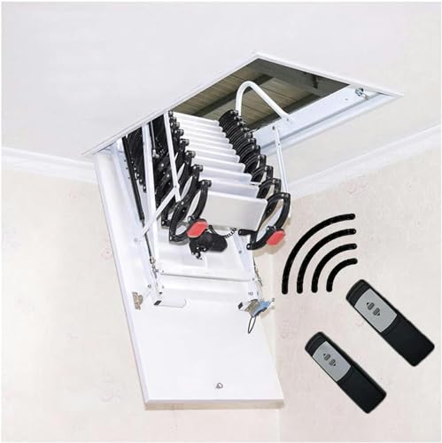 Escalera plegable eléctrica para ático con pasamanos, escalera telescópica con control remoto para un fácil acceso al techo y ahorro de espacio